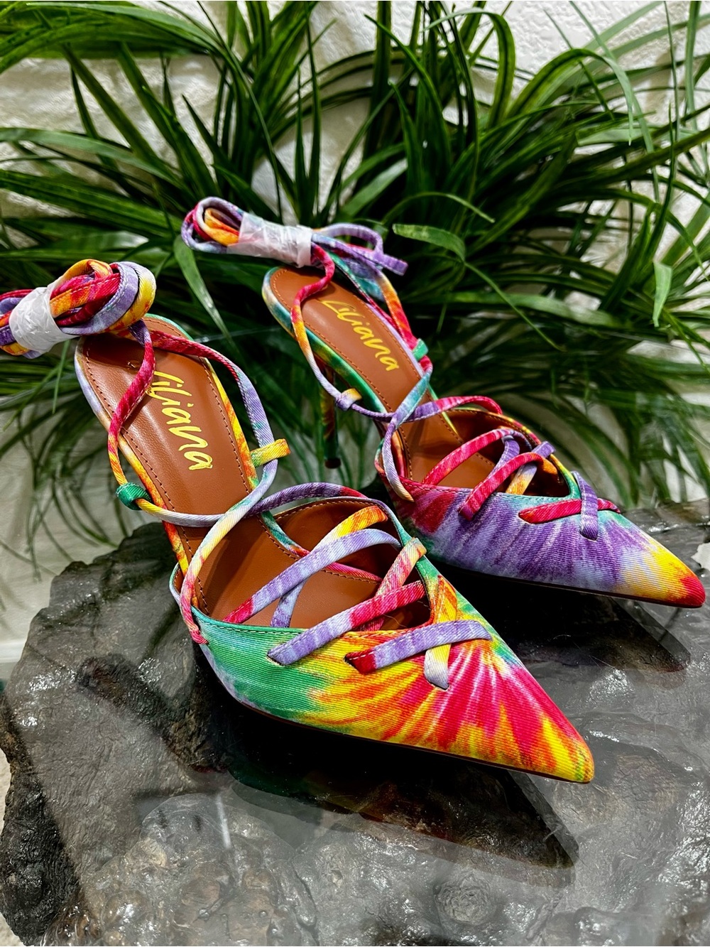 NWT Liliana Multicolor Tie-Dye Pointed Lace-Up Heels